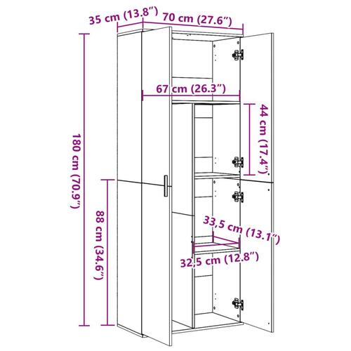 Højskab 70x35x180 cm konstrueret træ hvid