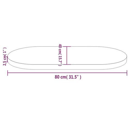 Bordplade 80x40x2,5 cm oval massivt fyrretræ