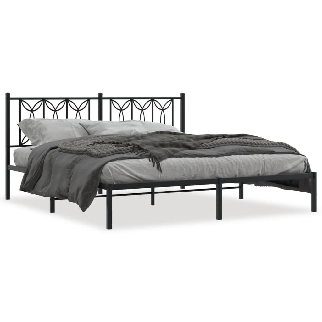 Sengeramme med sengegavl 180x200 cm metal sort billede