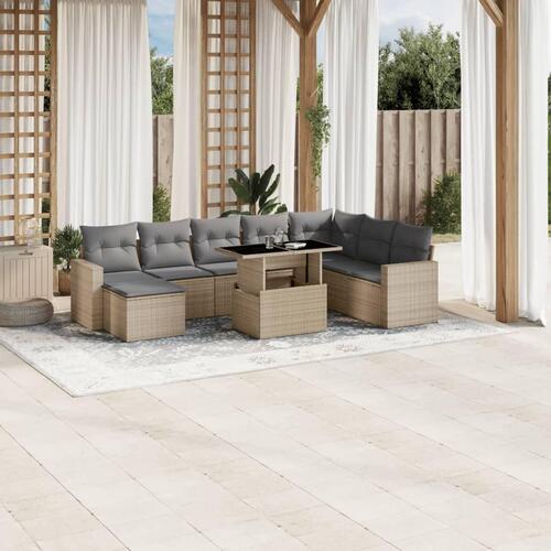 Sofasæt til haven 9 dele med hynder polyrattan beige