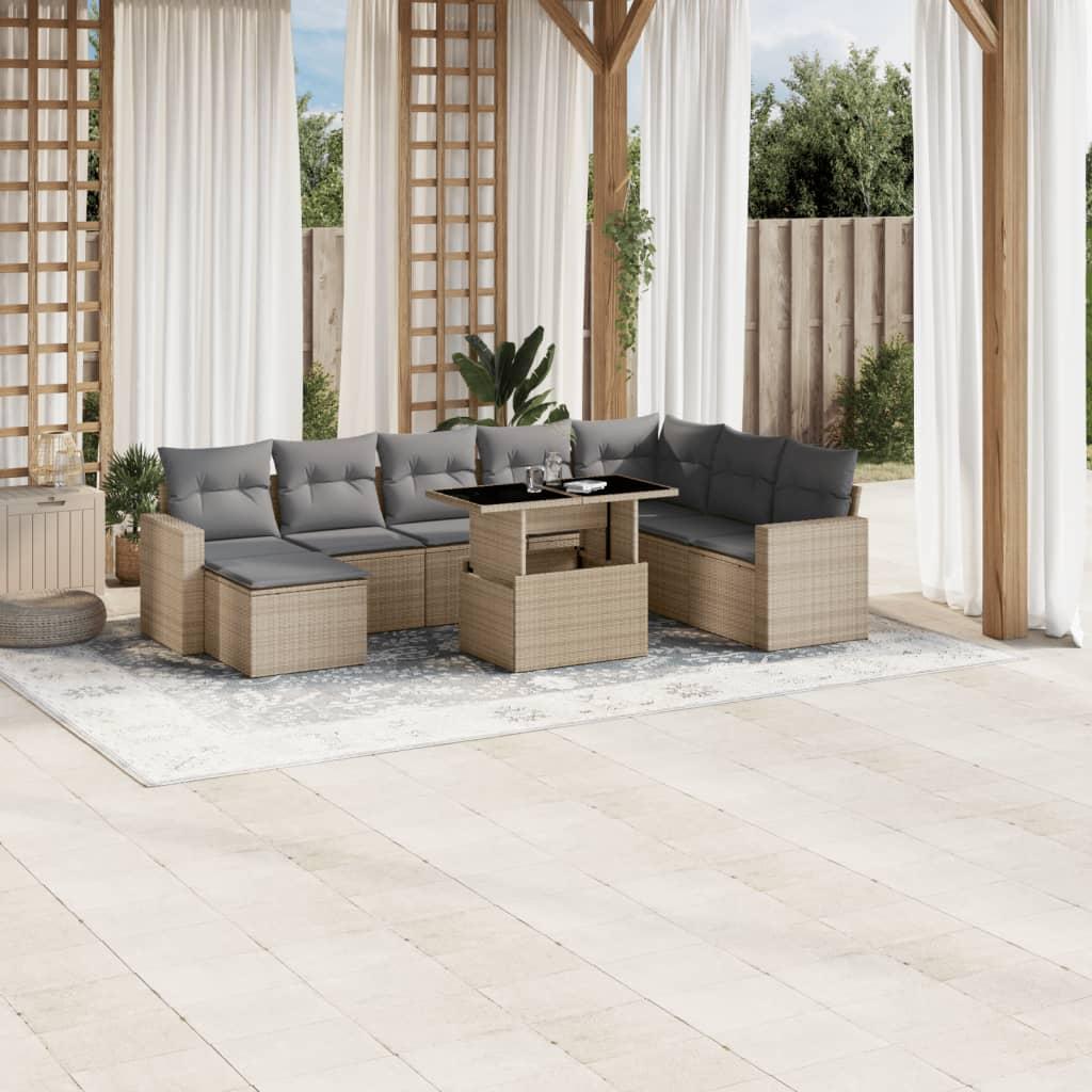 Sofasæt til haven 9 dele med hynder polyrattan beige