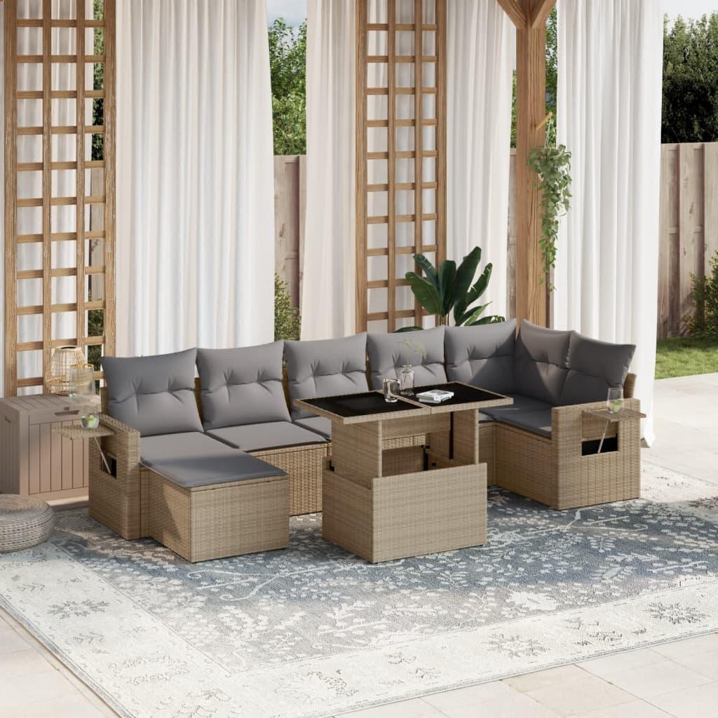 Sofasæt til haven 8 dele med hynder polyrattan beige billede