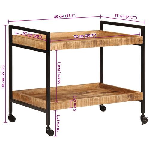Køkkenvogn 80x55x70 cm massivt ru mangotræ