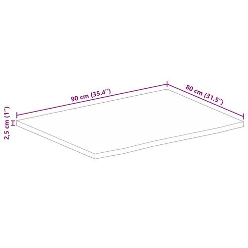 Bordplade 90x80x2,5 cm naturlig kant massivt mangotræ