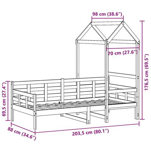 Daybed med tag 80x200 cm massivt fyrretræ hvid