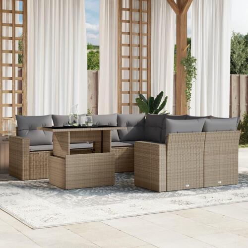 Sofasæt til haven 9 dele med hynder polyrattan beige