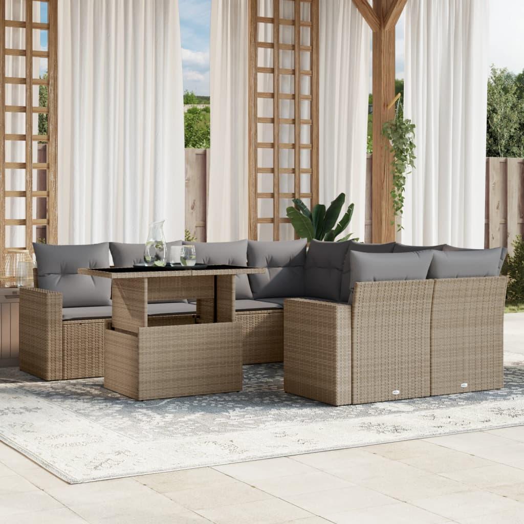 Sofasæt til haven 9 dele med hynder polyrattan beige