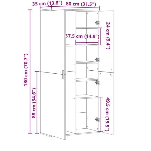 Højskab 80x35x180 cm konstrueret træ brun egetræsfarve