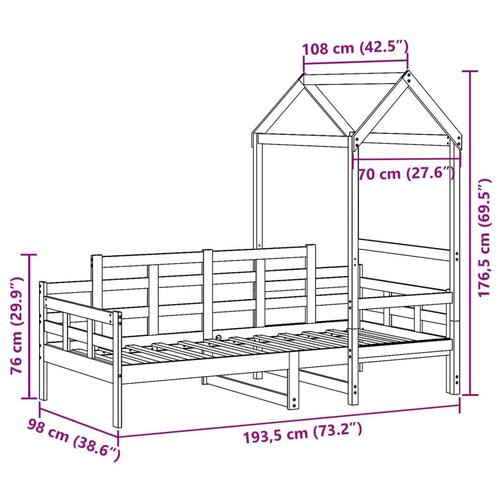 Daybed med tag 90x190 cm massivt fyrretræ hvid
