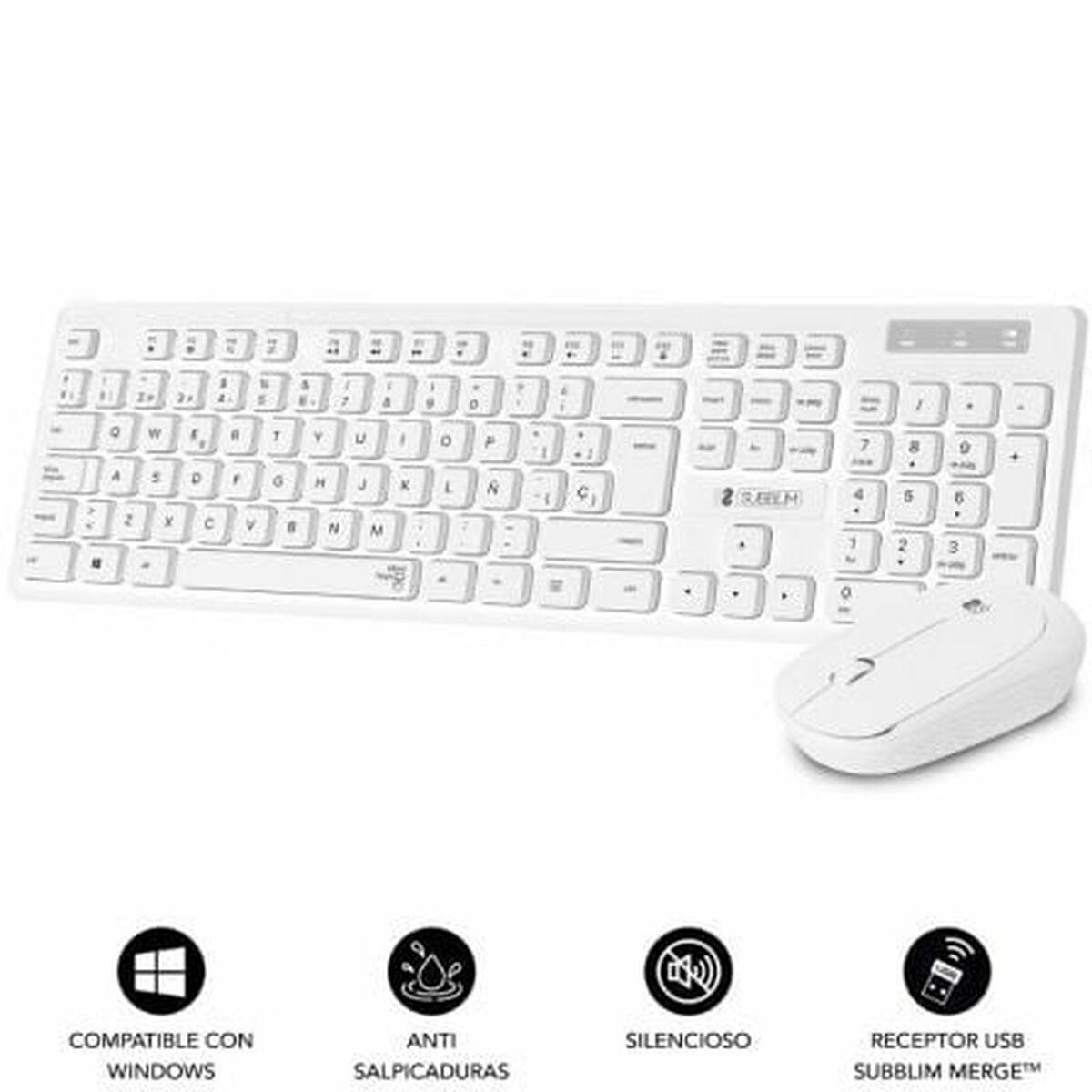 Tastatur og trådløs mus Subblim SUBKBC-CSSW11 Hvid Spansk qwerty