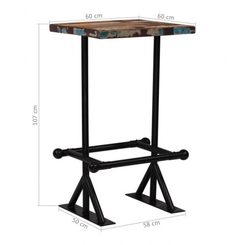 Barbord 60x60x107 cm massivt genbrugstræ flerfarvet