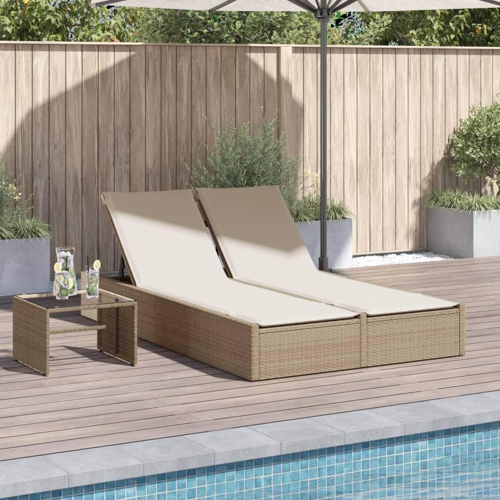 Solseng med hynder polyrattan beige