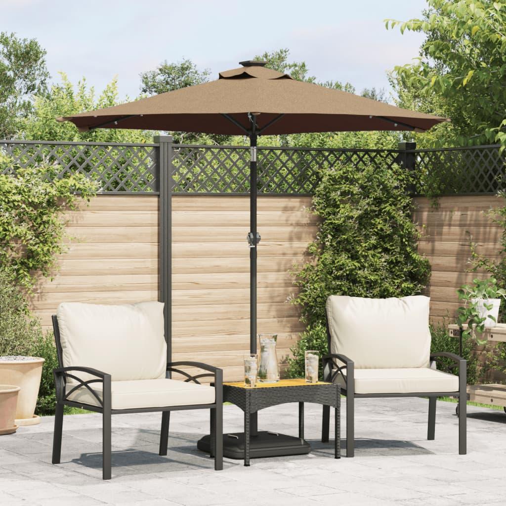 Parasol med LED-lys og stålstang 225x225x212 cm gråbrun