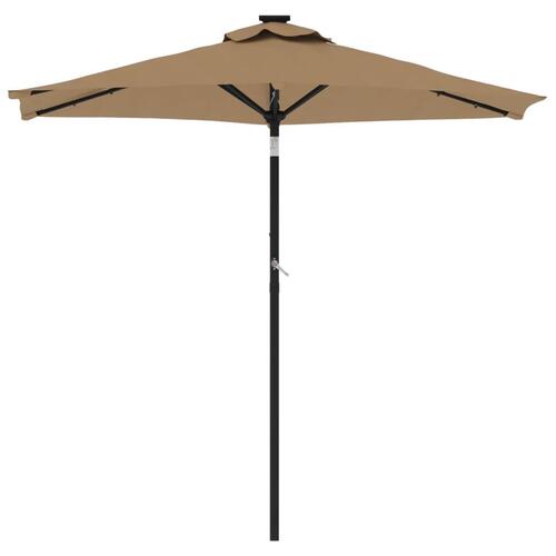 Parasol med LED-lys og stålstang 225x225x212 cm gråbrun