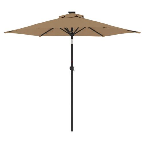 Parasol med LED-lys og stålstang 225x225x212 cm gråbrun