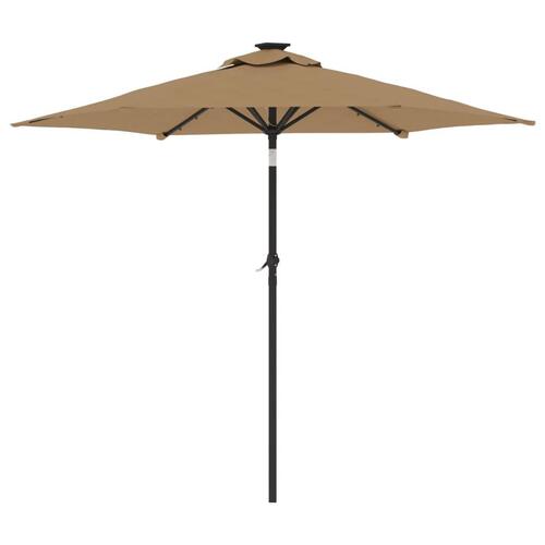 Parasol med LED-lys og stålstang 225x225x212 cm gråbrun