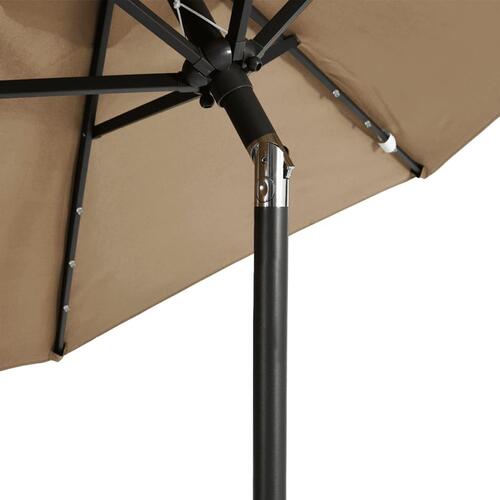 Parasol med LED-lys og stålstang 225x225x212 cm gråbrun