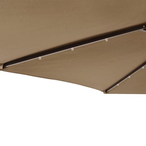 Parasol med LED-lys og stålstang 225x225x212 cm gråbrun