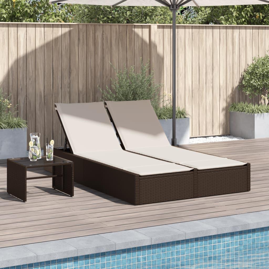 Solseng med hynder polyrattan brun