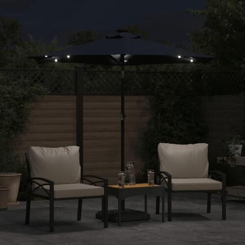 Parasol med LED-lys og stålstang 225x225x212 cm sort