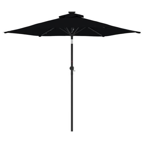 Parasol med LED-lys og stålstang 225x225x212 cm sort