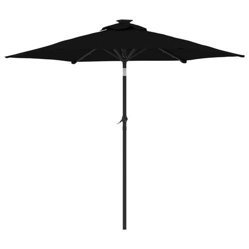 Parasol med LED-lys og stålstang 225x225x212 cm sort