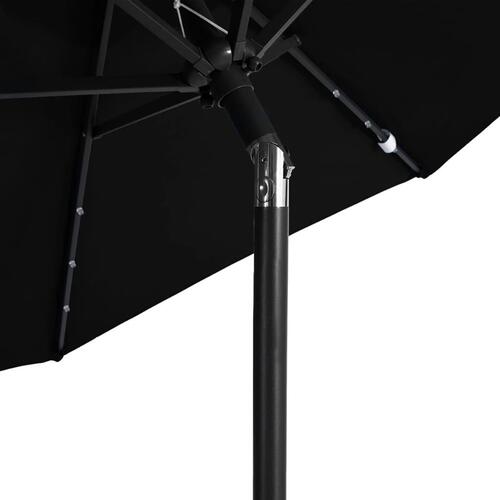 Parasol med LED-lys og stålstang 225x225x212 cm sort