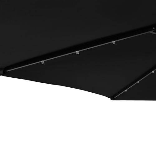 Parasol med LED-lys og stålstang 225x225x212 cm sort