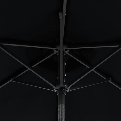 Parasol med LED-lys og stålstang 225x225x212 cm sort