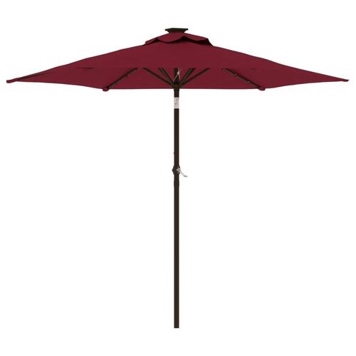 Parasol med LED-lys og stålstang 225x225x212 cm bordeauxfarvet