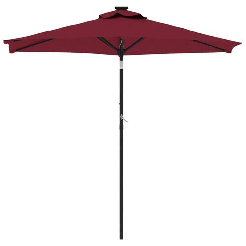 Parasol med LED-lys og stålstang 225x225x212 cm bordeauxfarvet