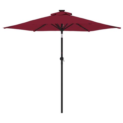 Parasol med LED-lys og stålstang 225x225x212 cm bordeauxfarvet