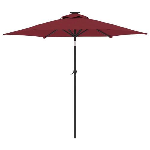 Parasol med LED-lys og stålstang 225x225x212 cm bordeauxfarvet