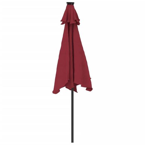 Parasol med LED-lys og stålstang 225x225x212 cm bordeauxfarvet