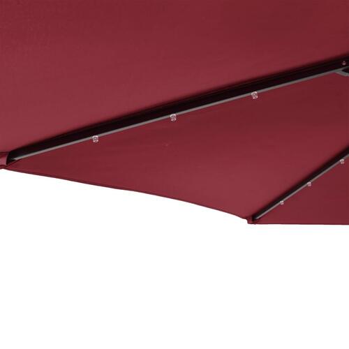Parasol med LED-lys og stålstang 225x225x212 cm bordeauxfarvet