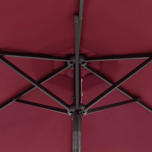 Parasol med LED-lys og stålstang 225x225x212 cm bordeauxfarvet