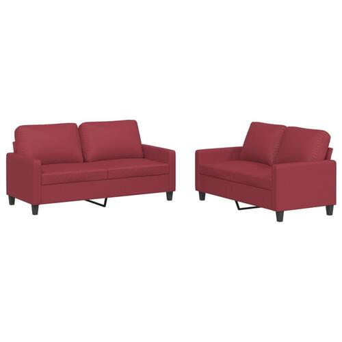 2 personers sofa med hynder kunstlæder vinrød