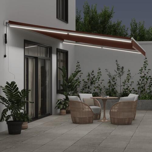 Markise med LED-lys 600x300 cm automatisk betjening brun