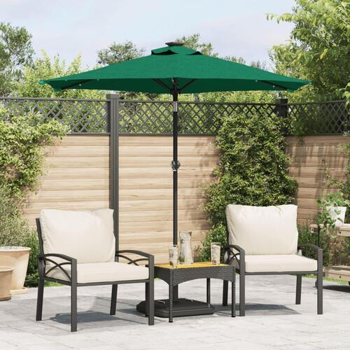 Parasol med LED-lys og stålstang 225x225x212 cm grøn