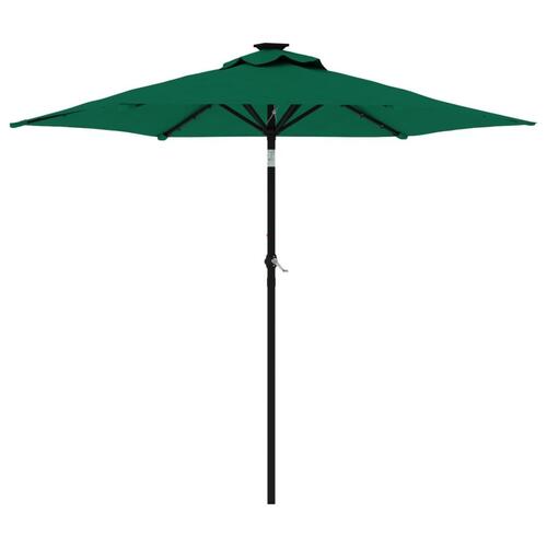Parasol med LED-lys og stålstang 225x225x212 cm grøn