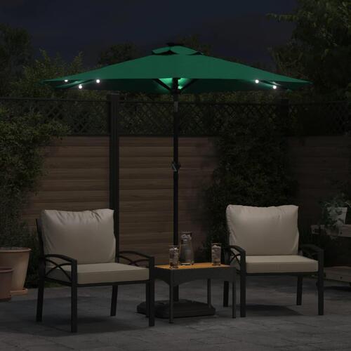 Parasol med LED-lys og stålstang 225x225x212 cm grøn