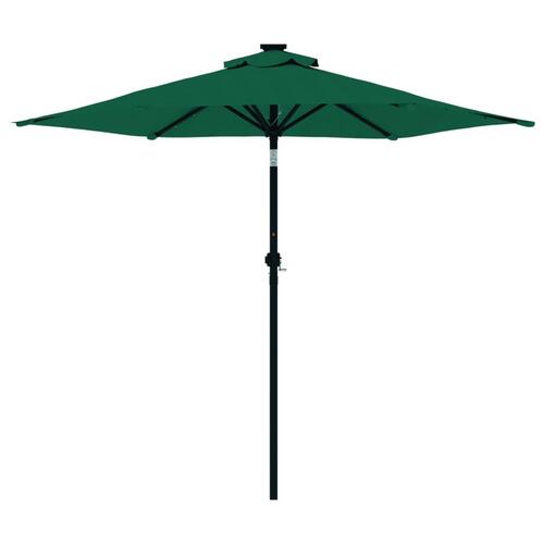 Parasol med LED-lys og stålstang 225x225x212 cm grøn