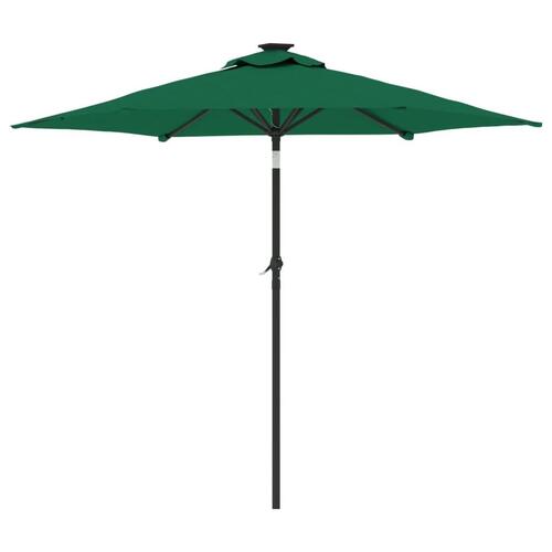 Parasol med LED-lys og stålstang 225x225x212 cm grøn