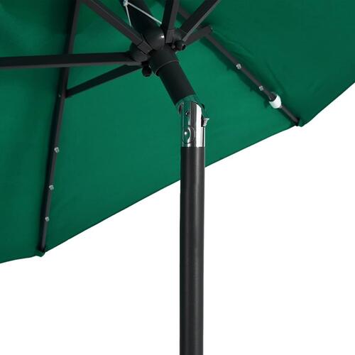 Parasol med LED-lys og stålstang 225x225x212 cm grøn