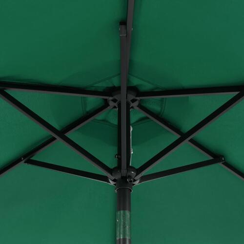 Parasol med LED-lys og stålstang 225x225x212 cm grøn