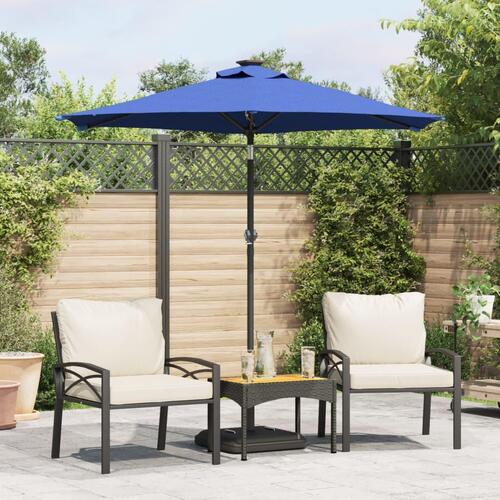Parasol med LED-lys og stålstang 225x225x212 cm azurblå