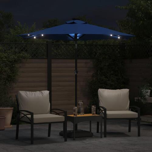 Parasol med LED-lys og stålstang 225x225x212 cm azurblå