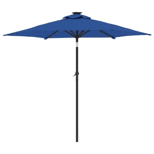 Parasol med LED-lys og stålstang 225x225x212 cm azurblå