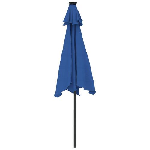 Parasol med LED-lys og stålstang 225x225x212 cm azurblå