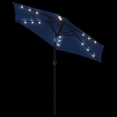 Parasol med LED-lys og stålstang 225x225x212 cm azurblå